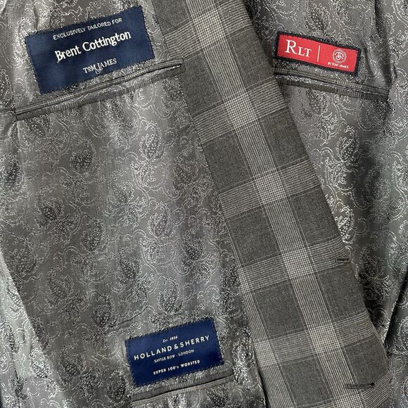 Tom James RLT Men's Bespoke Wool Suit Jacket Blazer Sport Coat Gray Size 50 - Picture 7 of 16
